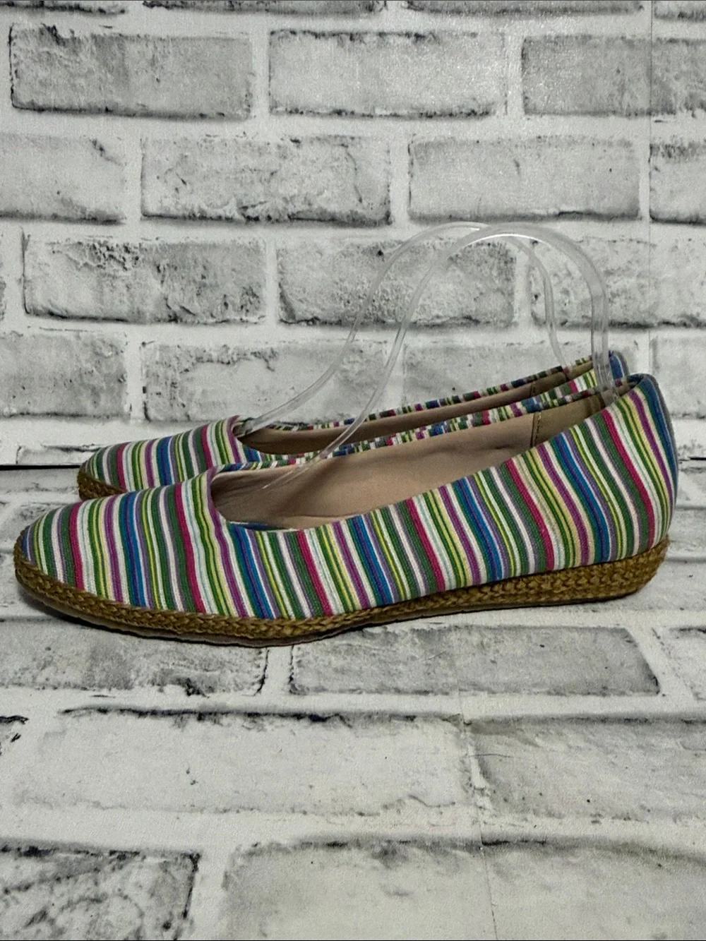 Beacon Vintage Multicolor Stripe Espadrille Flats - Green Pink Blue Purple White